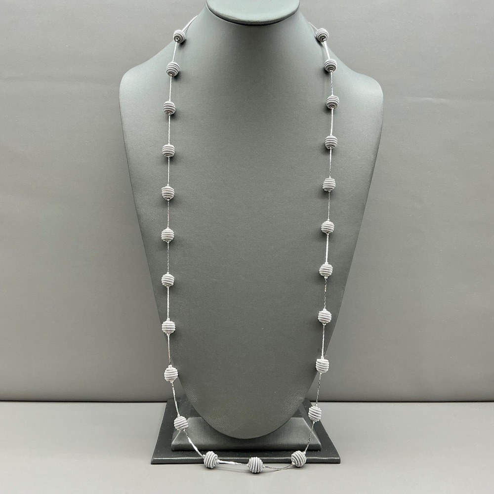 Vintage Trifari Necklace Silver Tone Coiled Ball Bead Station Chain Signed 30"
